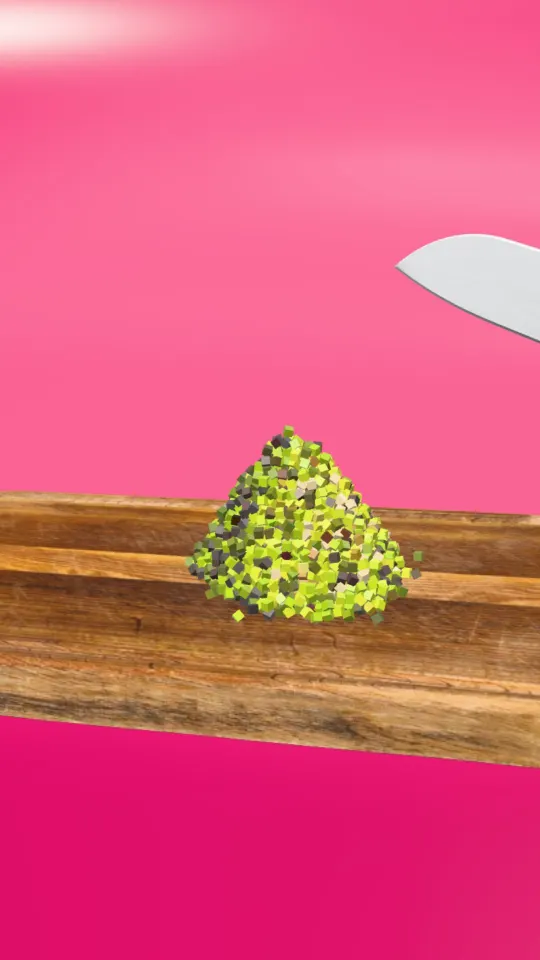 An avocado after 1,000 cuts: a pile of tiny green pieces