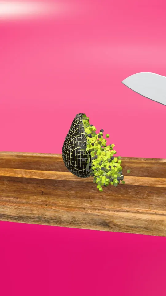An avocado crumbling into tiny green pieces after 1,000 cuts on a wooden board