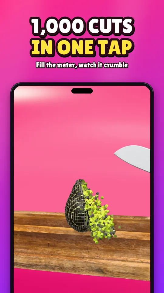 Screenshot: 1,000 cuts in one tap, the avocado crumbling
