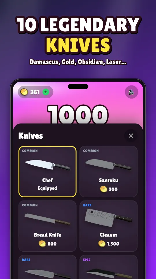 Screenshot: the knife shop with ten knives